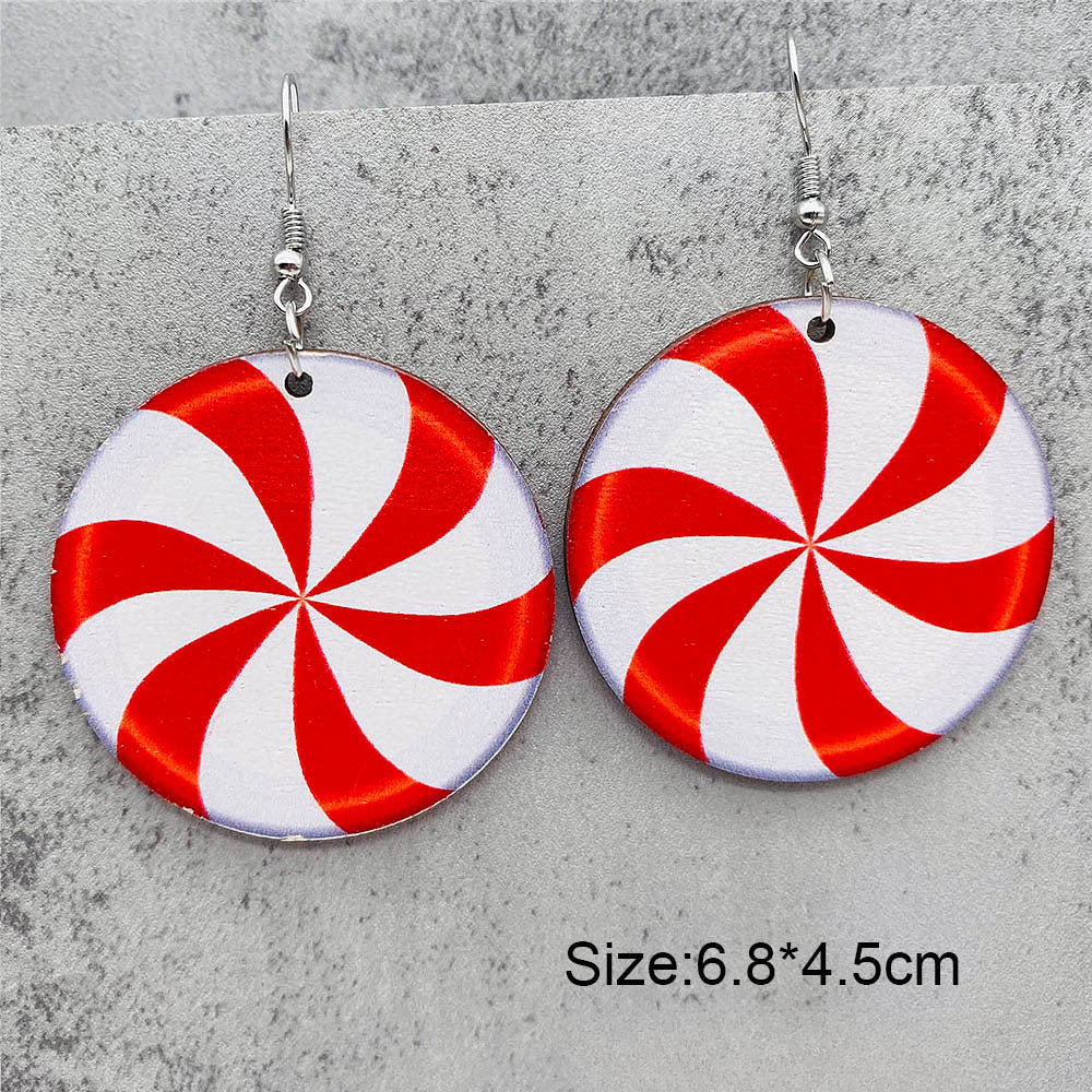 Wholesale Christmas Candy Cane Cane Wooden Earrings
